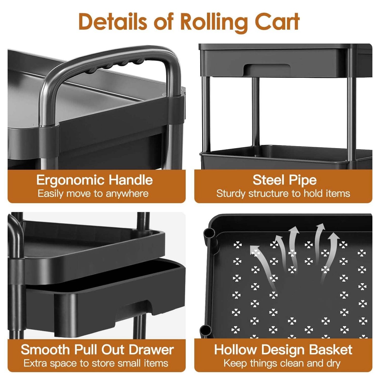 Rolling Utility Cart with Drawer DailySale