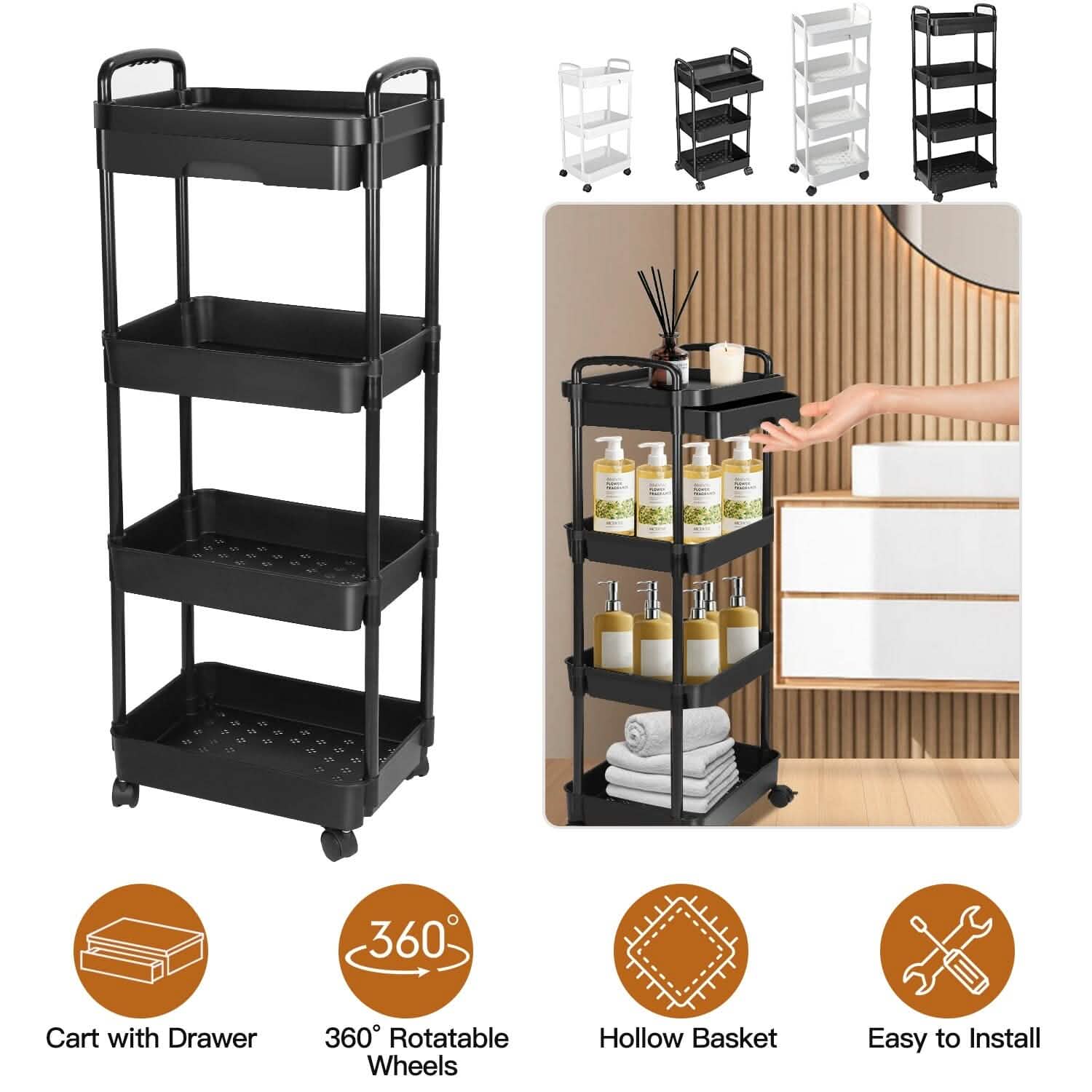 Rolling Utility Cart with Drawer DailySale