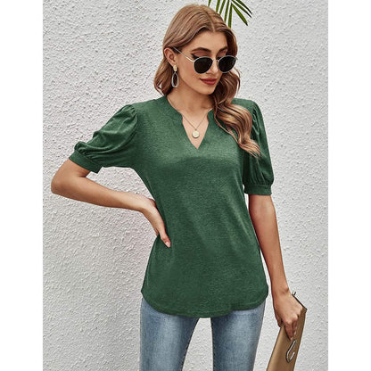 Romanstii Women Casual V-neck T-Shirts Loose Puff Short DailySale