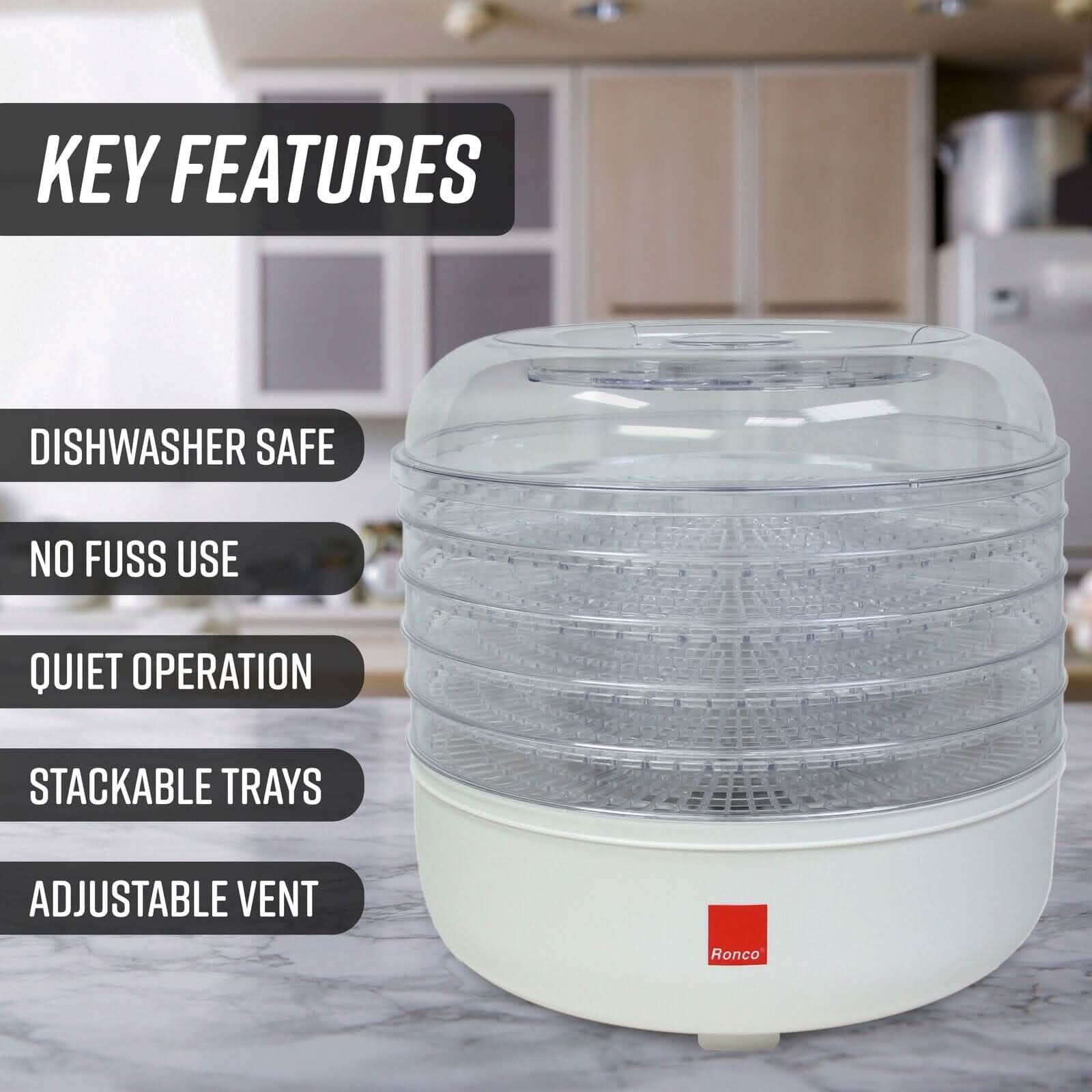 Ronco 5-Tray Dehydrator, Food Preserver, Quiet Dehydrating and Easy to Use DailySale