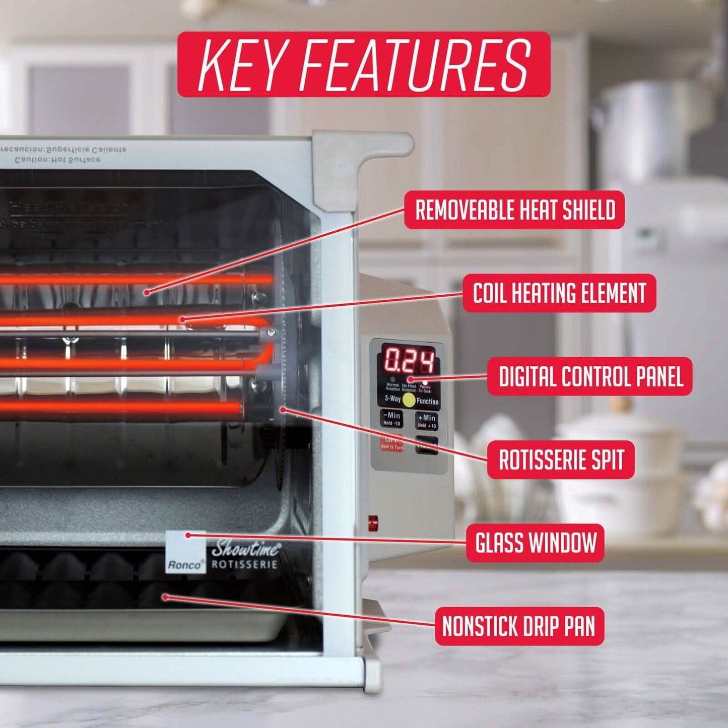 Ronco Digital Rotisserie Oven, Platinum Digital Design, Large Capacity DailySale