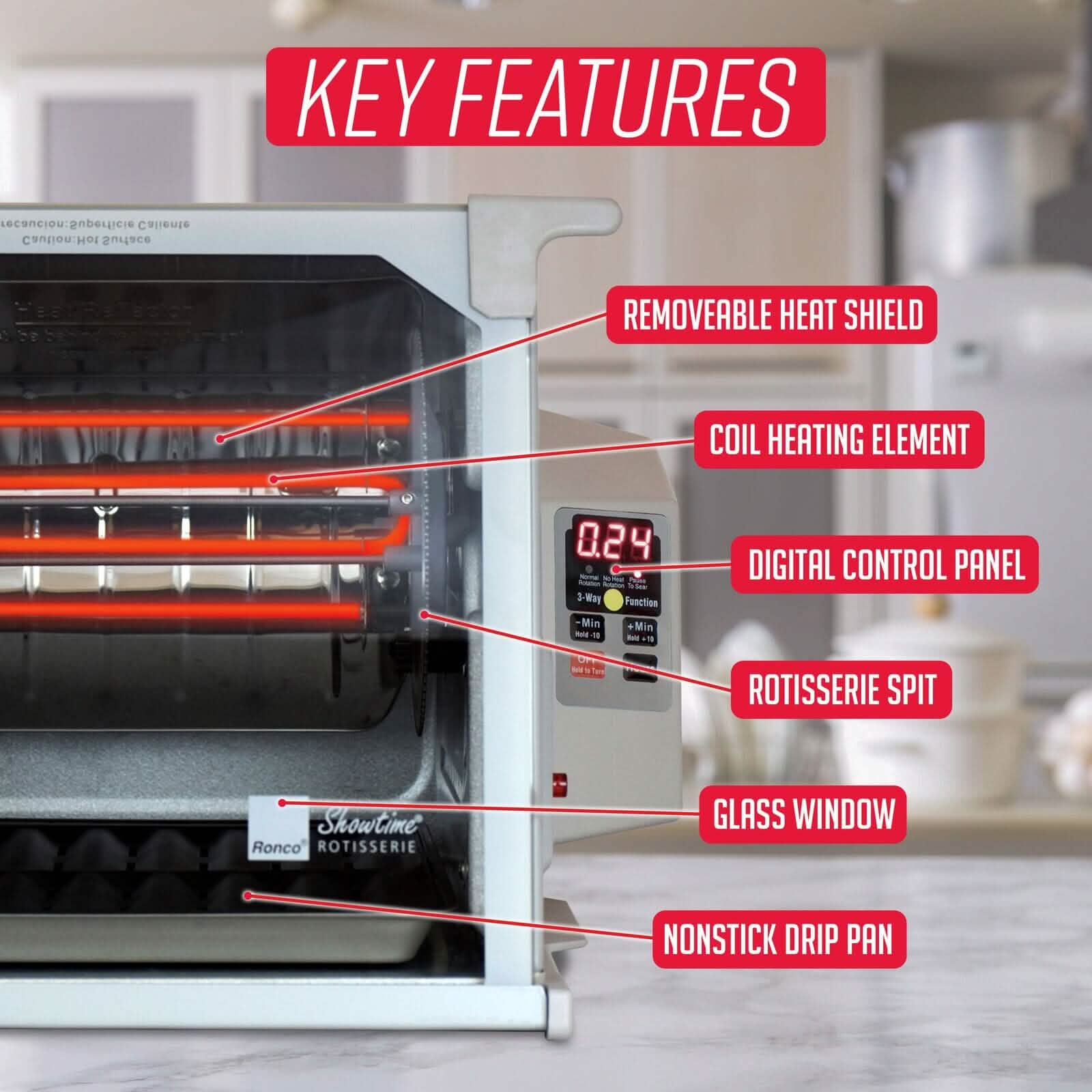 Ronco Digital Rotisserie Oven, Platinum Digital Design, Large Capacity DailySale
