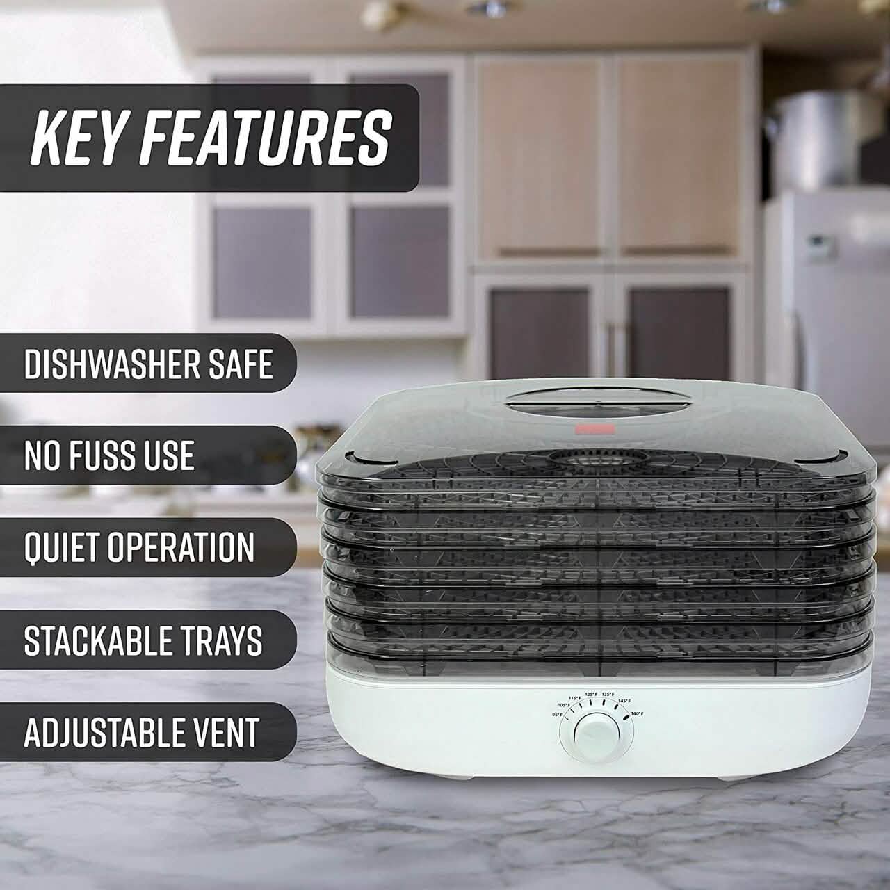 Ronco Turbo EZ-Store 5-Tray Dehydrator with Convection Air Flow DailySale