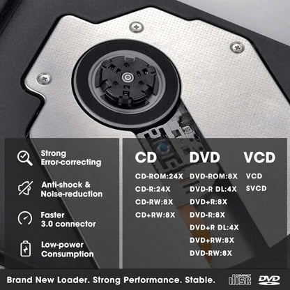 ROOFULL External CD DVD Drive USB 3.0 CD-Burner Premium Portable CD-ROM DVD+/-RW Optical Disc Drive Player Reader Rewriter  (Refurbished) DailySale