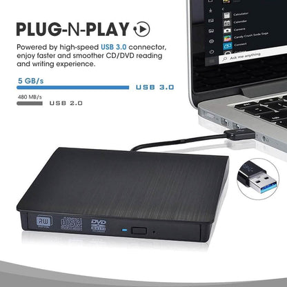 ROOFULL External CD DVD Drive USB 3.0 CD-Burner Premium Portable CD-ROM DVD+/-RW Optical Disc Drive Player Reader Rewriter  (Refurbished) DailySale