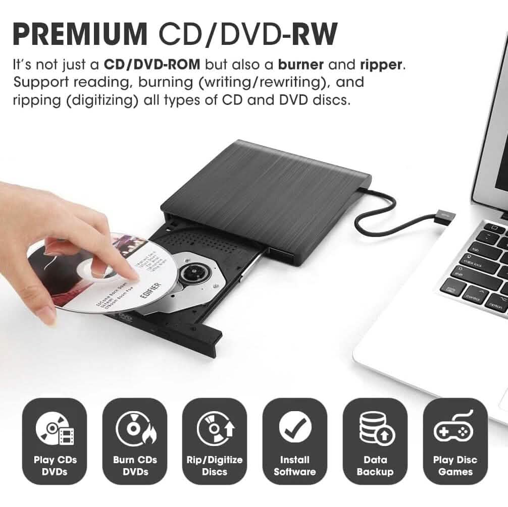 ROOFULL External CD DVD Drive USB 3.0 CD-Burner Premium Portable CD-ROM DVD+/-RW Optical Disc Drive Player Reader Rewriter  (Refurbished) DailySale