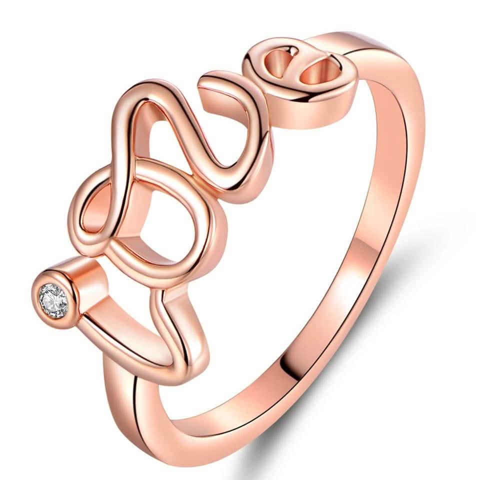 Rose Gold Plated Cubic Zirconia Love Ring - Assorted Sizes DailySale