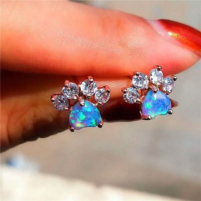 Rose Golden Opal Paw Print Stud Earrings DailySale