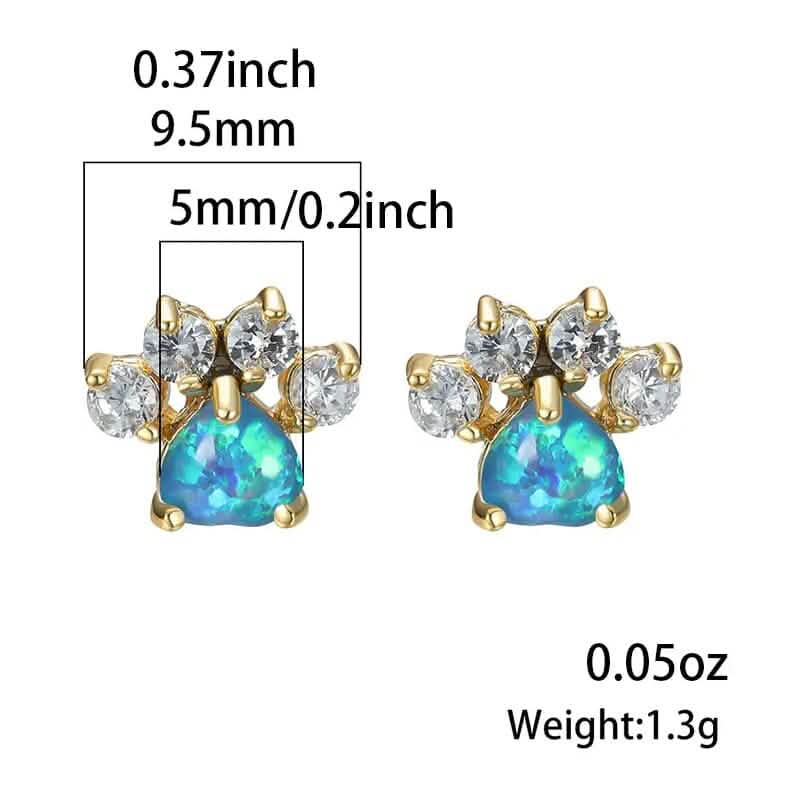 Rose Golden Opal Paw Print Stud Earrings DailySale