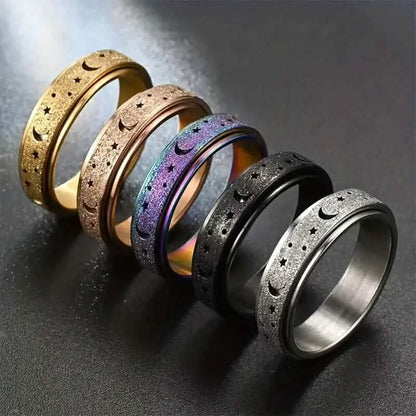 Rotatable Anxiety Fidget Ring Moon and Star Design DailySale
