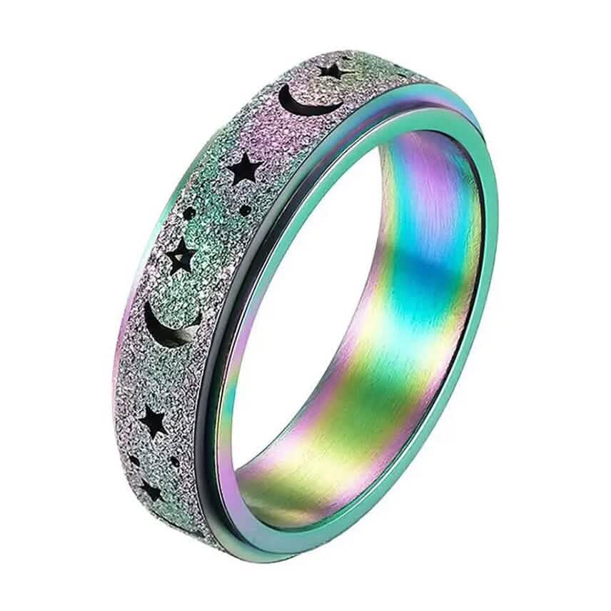 Rotatable Anxiety Fidget Ring Moon and Star Design DailySale