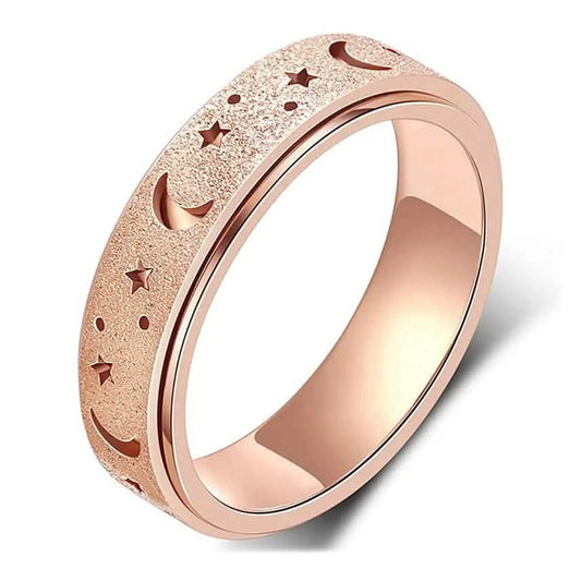 Rotatable Anxiety Fidget Ring Moon and Star Design DailySale