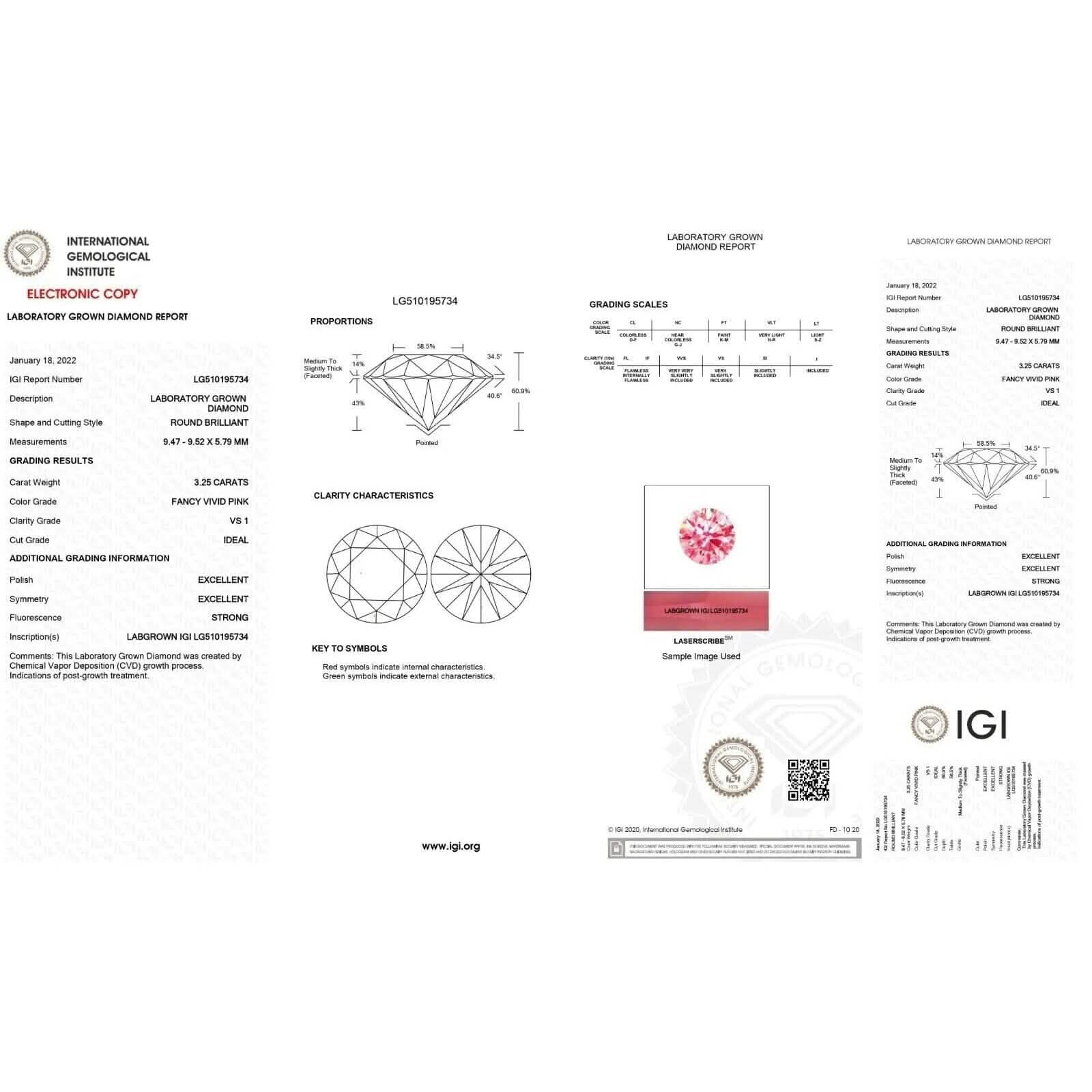 Round 3.25 ct Fancy Intense Pink VS1 IGI Certified Lab Grown HPHT Diamond Round DailySale