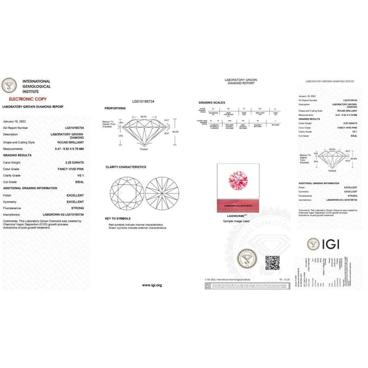 Round 3.25 ct Fancy Intense Pink VS1 IGI Certified Lab Grown HPHT Diamond Round DailySale