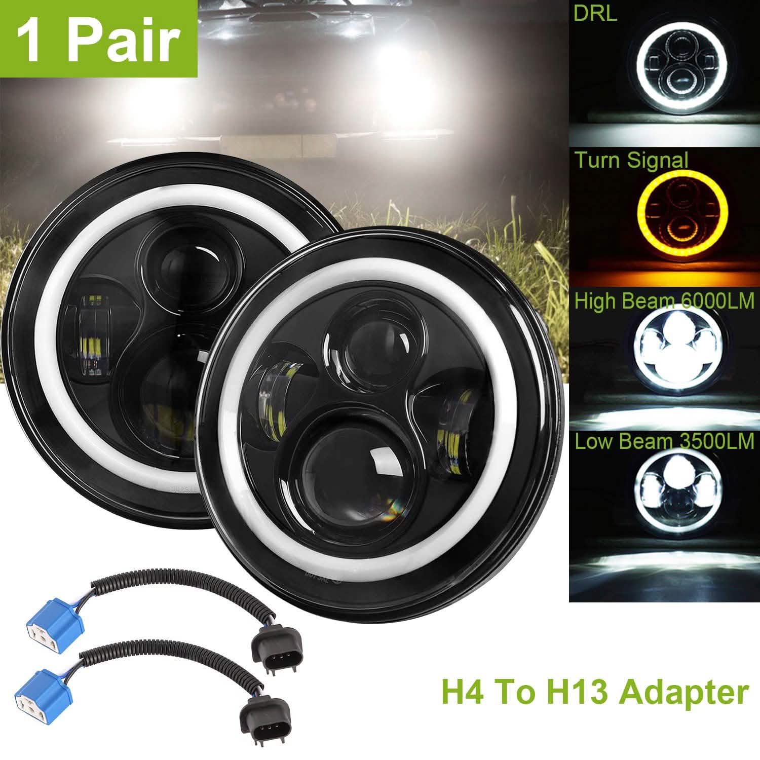 Round LED Headlight Halo Angel Eyes for Jeep Wrangler DailySale
