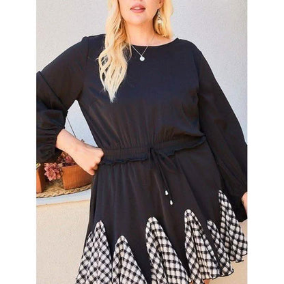 Round Neck 3/4 Bubble Sleeve Gingham Ruffle Romper DailySale