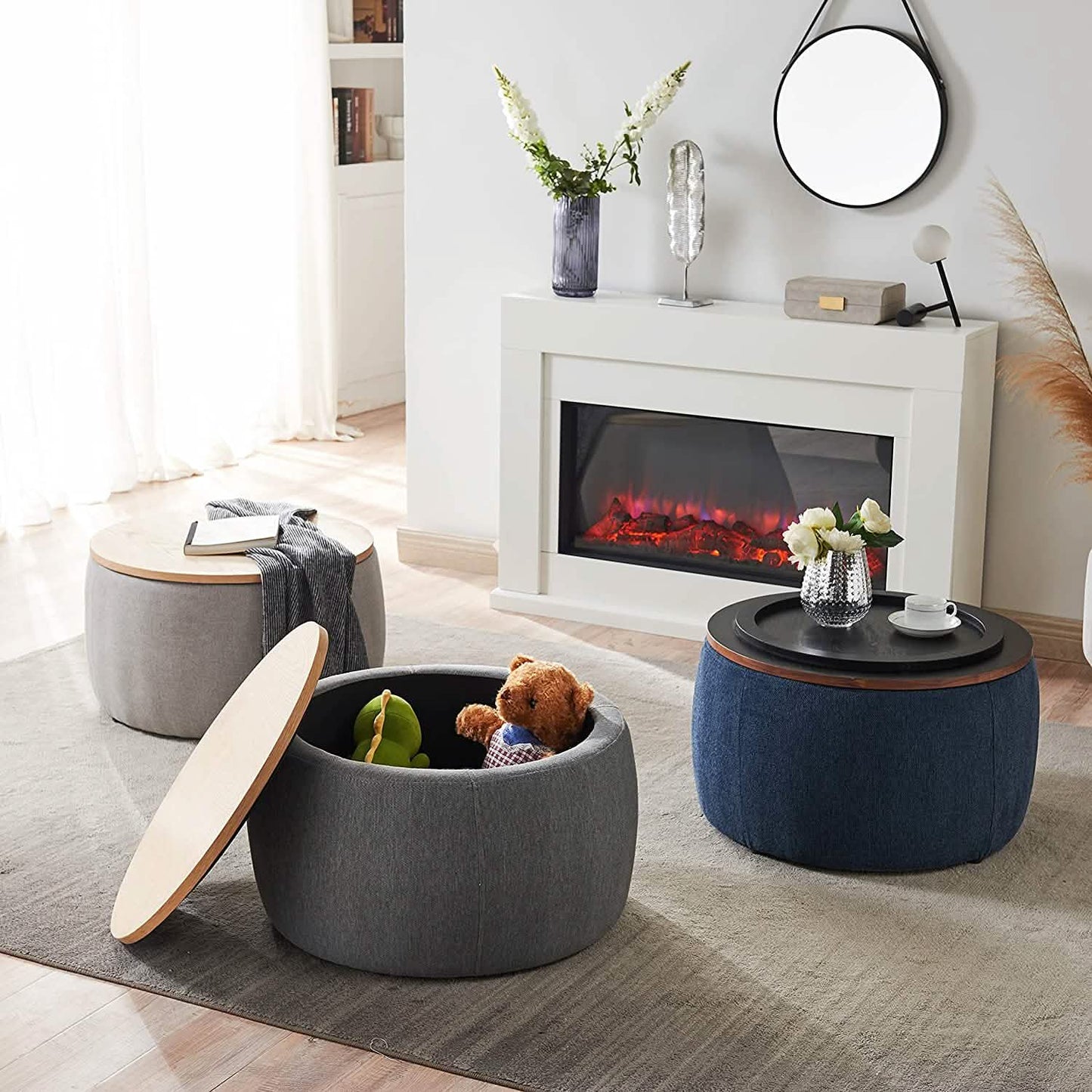 Round Storage Ottoman Coffee Table DailySale