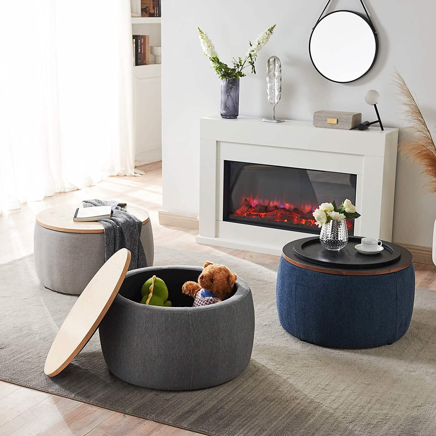 Round Storage Ottoman Coffee Table DailySale