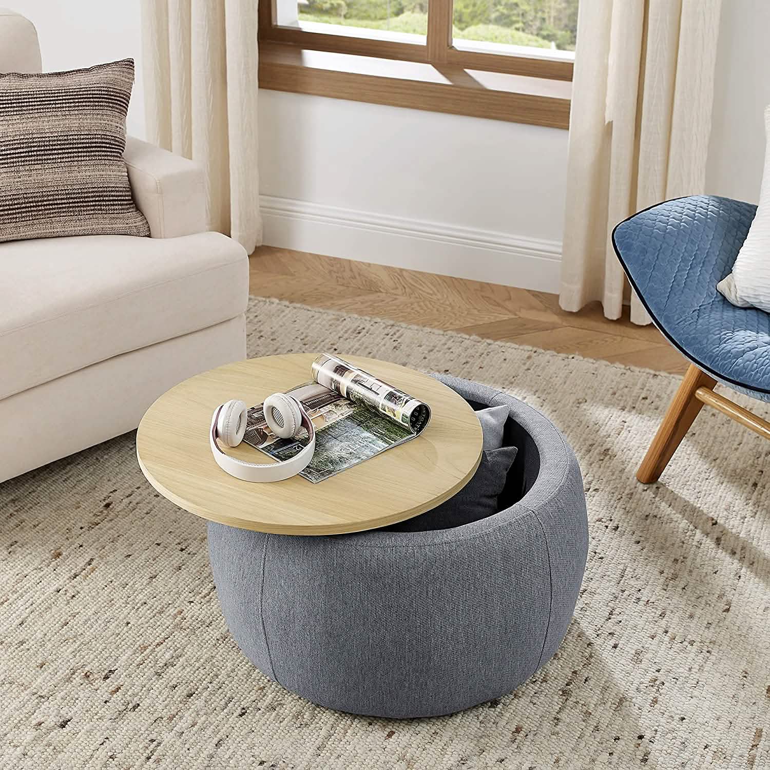 Round Storage Ottoman Coffee Table DailySale