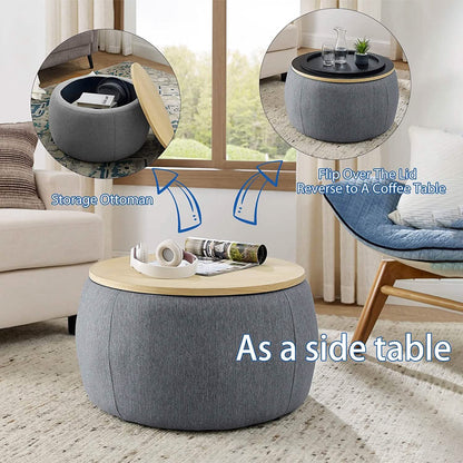 Round Storage Ottoman Coffee Table DailySale