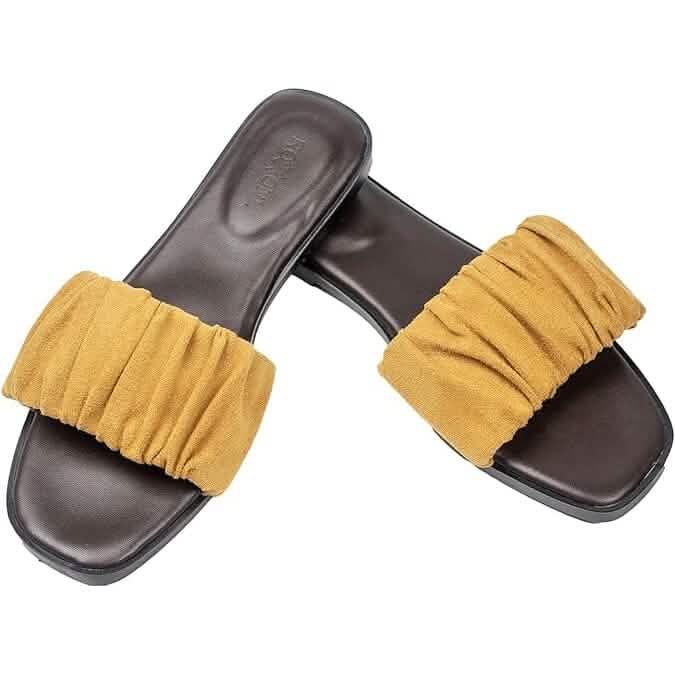 Roxoni Women's Ruched Fabric Slide Sandals Open Toe Flat Sandals with Heel Cushion DailySale