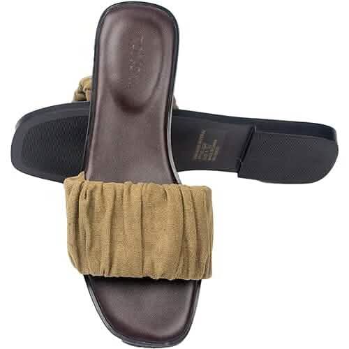 Roxoni Women's Ruched Fabric Slide Sandals Open Toe Flat Sandals with Heel Cushion DailySale
