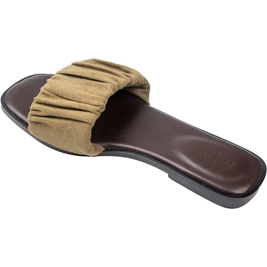 Roxoni Women's Ruched Fabric Slide Sandals Open Toe Flat Sandals with Heel Cushion DailySale