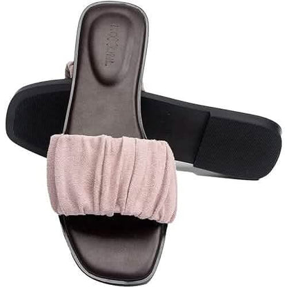 Roxoni Women's Ruched Fabric Slide Sandals Open Toe Flat Sandals with Heel Cushion DailySale