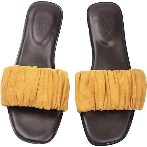 Roxoni Women's Ruched Fabric Slide Sandals Open Toe Flat Sandals with Heel Cushion DailySale