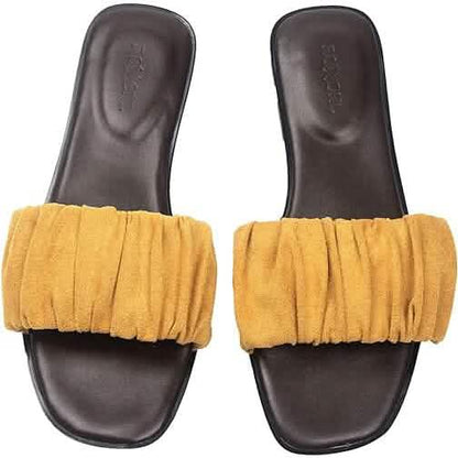 Roxoni Women's Ruched Fabric Slide Sandals Open Toe Flat Sandals with Heel Cushion DailySale