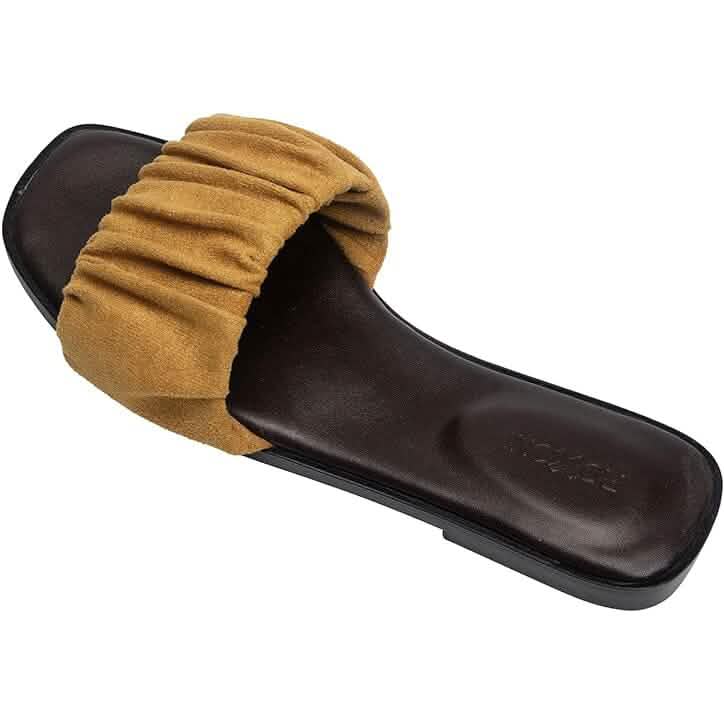 Roxoni Women's Ruched Fabric Slide Sandals Open Toe Flat Sandals with Heel Cushion DailySale