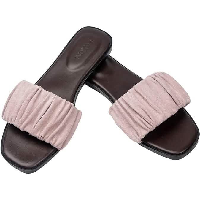 Roxoni Women's Ruched Fabric Slide Sandals Open Toe Flat Sandals with Heel Cushion DailySale
