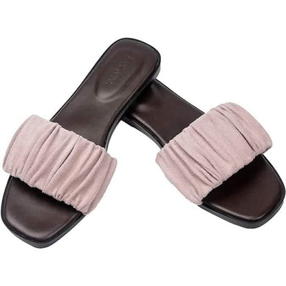Roxoni Women's Ruched Fabric Slide Sandals Open Toe Flat Sandals with Heel Cushion DailySale