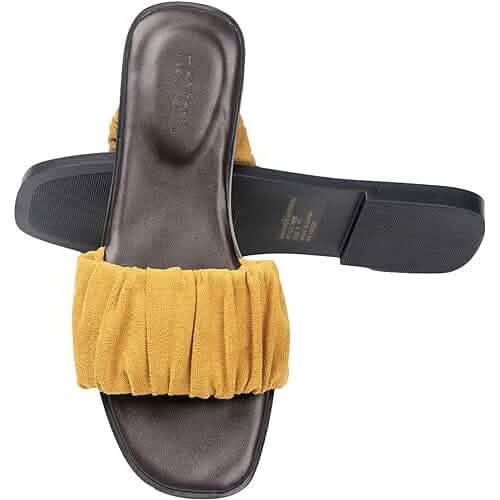 Roxoni Women's Ruched Fabric Slide Sandals Open Toe Flat Sandals with Heel Cushion DailySale