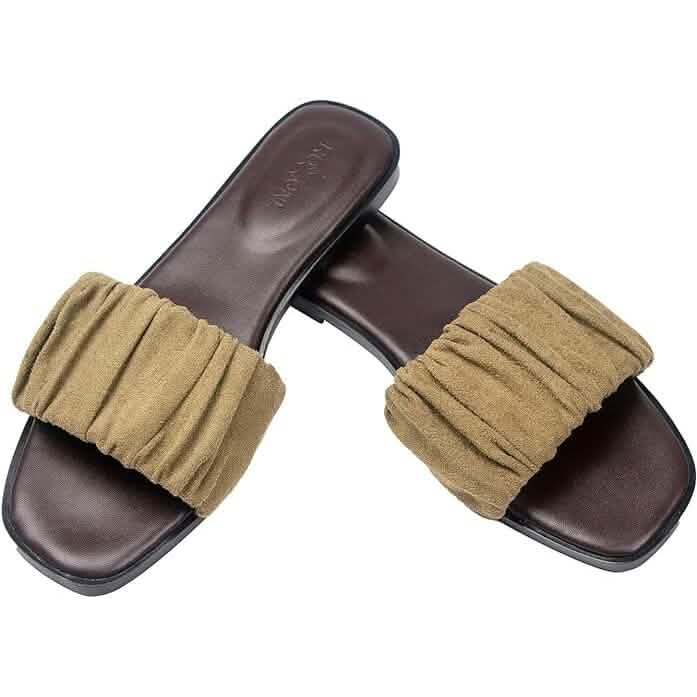 Roxoni Women's Ruched Fabric Slide Sandals Open Toe Flat Sandals with Heel Cushion DailySale