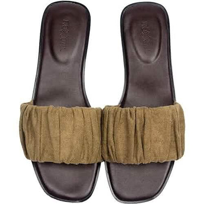 Roxoni Women's Ruched Fabric Slide Sandals Open Toe Flat Sandals with Heel Cushion DailySale