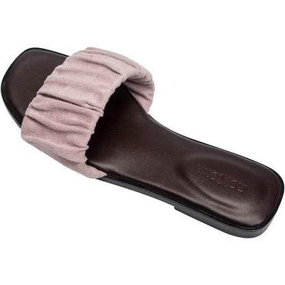 Roxoni Women's Ruched Fabric Slide Sandals Open Toe Flat Sandals with Heel Cushion DailySale