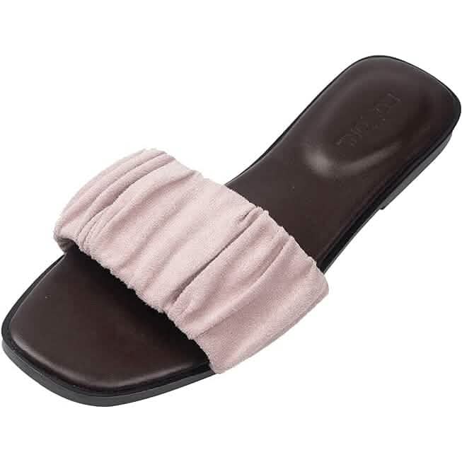 Roxoni Women's Ruched Fabric Slide Sandals Open Toe Flat Sandals with Heel Cushion DailySale