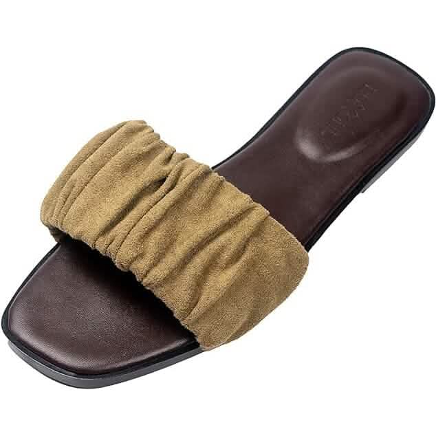 Roxoni Women's Ruched Fabric Slide Sandals Open Toe Flat Sandals with Heel Cushion DailySale