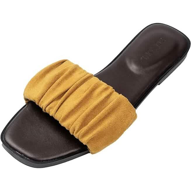 Roxoni Women's Ruched Fabric Slide Sandals Open Toe Flat Sandals with Heel Cushion DailySale