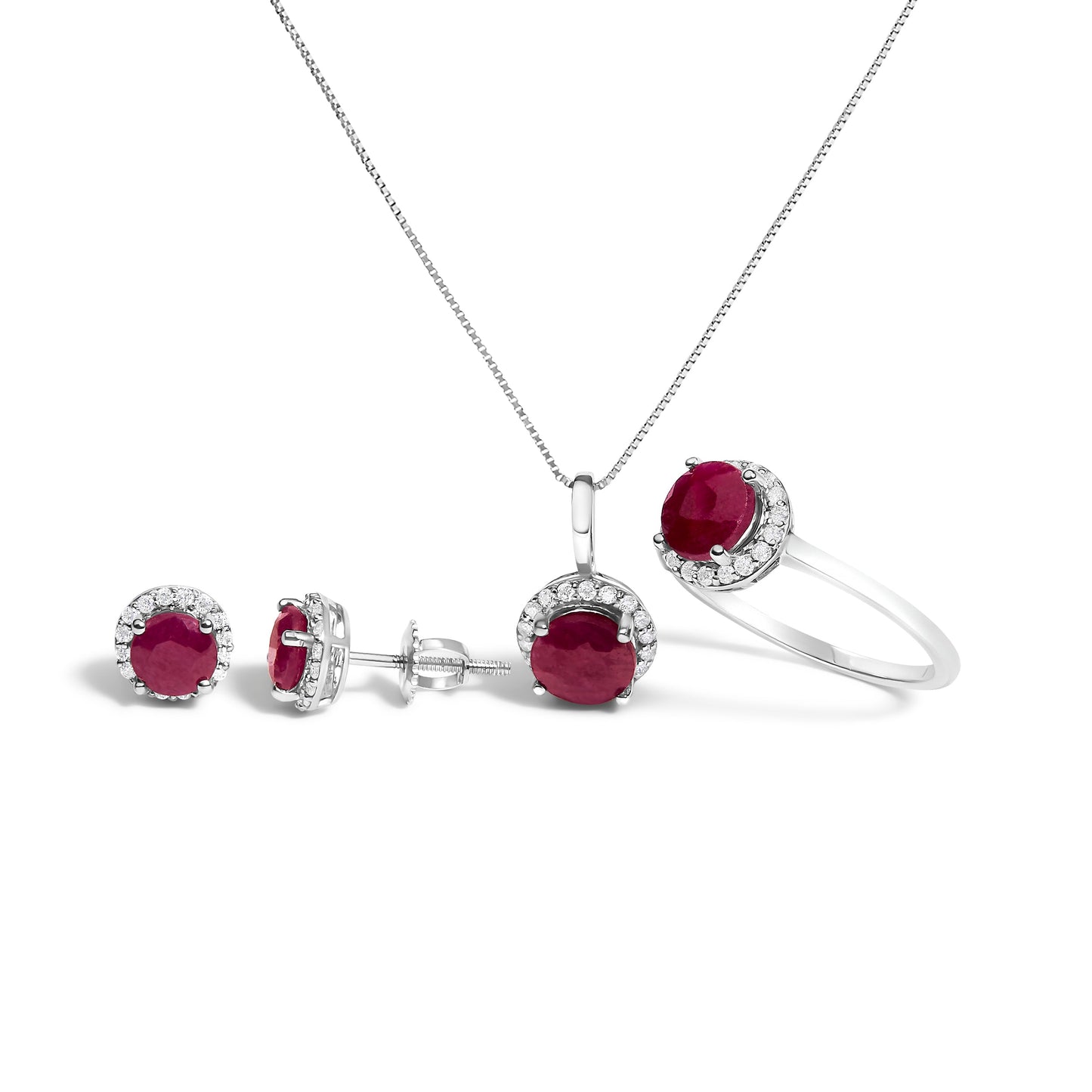 10K White Gold Purple Amethyst and 3/8 Cttw Diamond Halo Jewelry Set (Earrings, Pendant & Ring) Bids.com