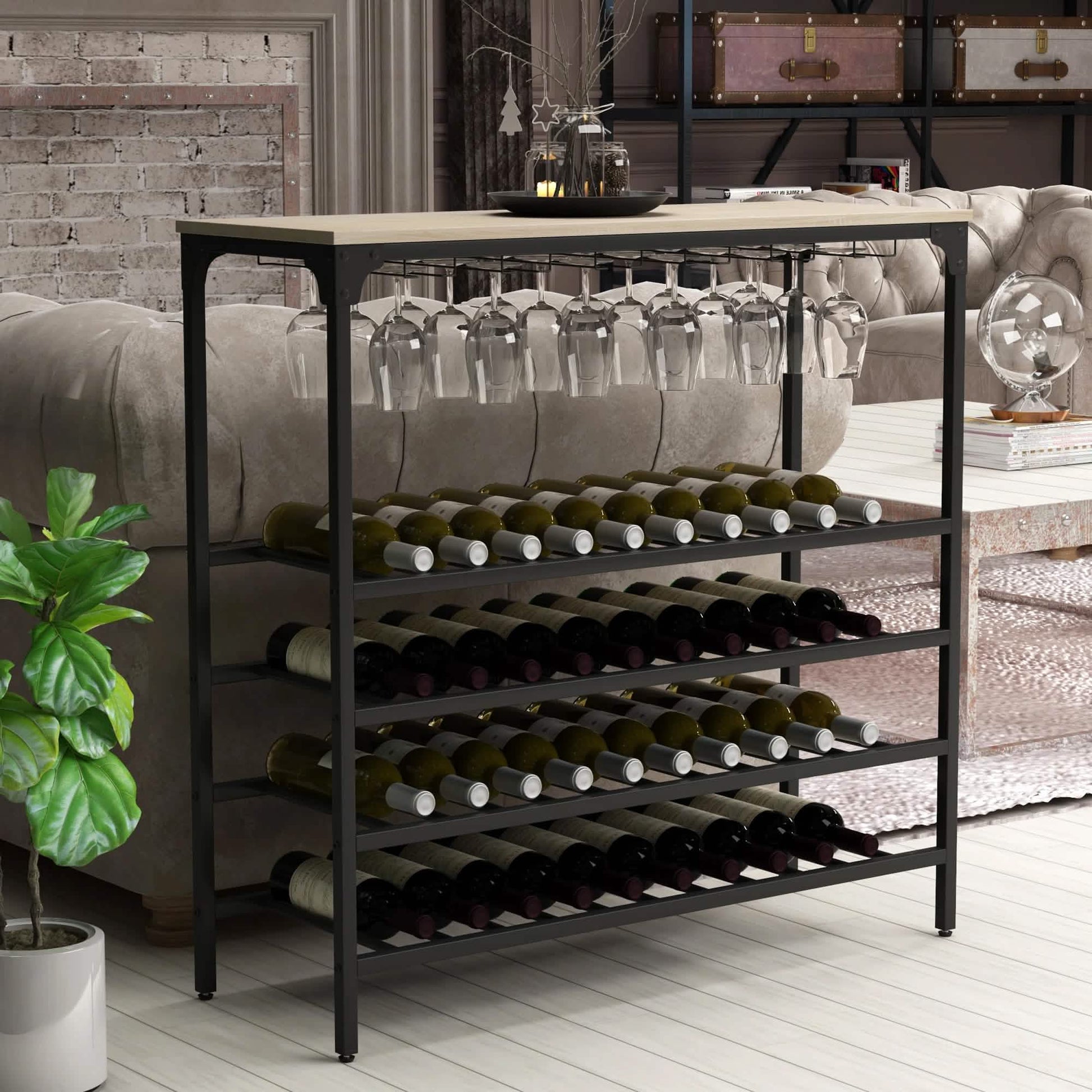 Rustic 40 Bottles Metal Floor Free Standing Wine Rack Table DailySale