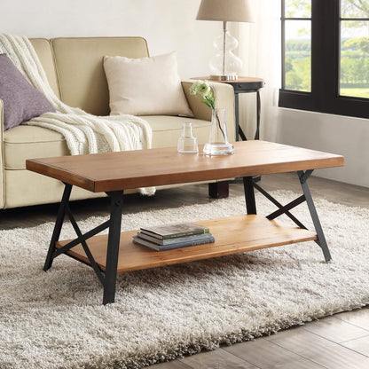 Rustic Coffee Table with Storage & Metal Legs, Brown 43" DailySale