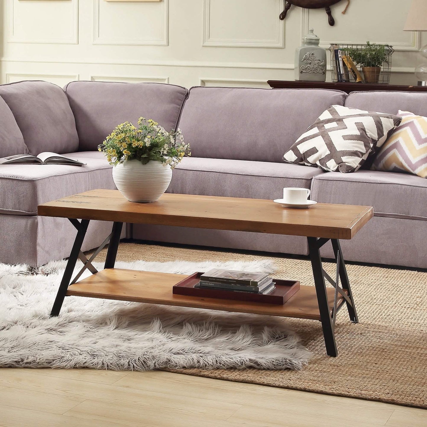 Rustic Coffee Table with Storage & Metal Legs, Brown 43" DailySale