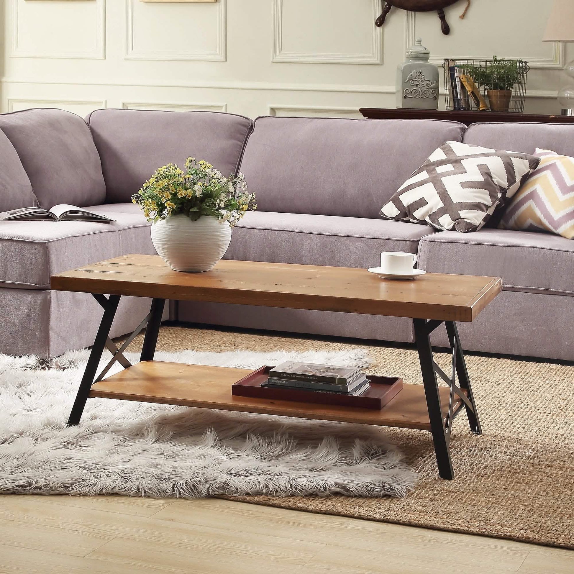 Rustic Coffee Table with Storage & Metal Legs, Brown 43" DailySale