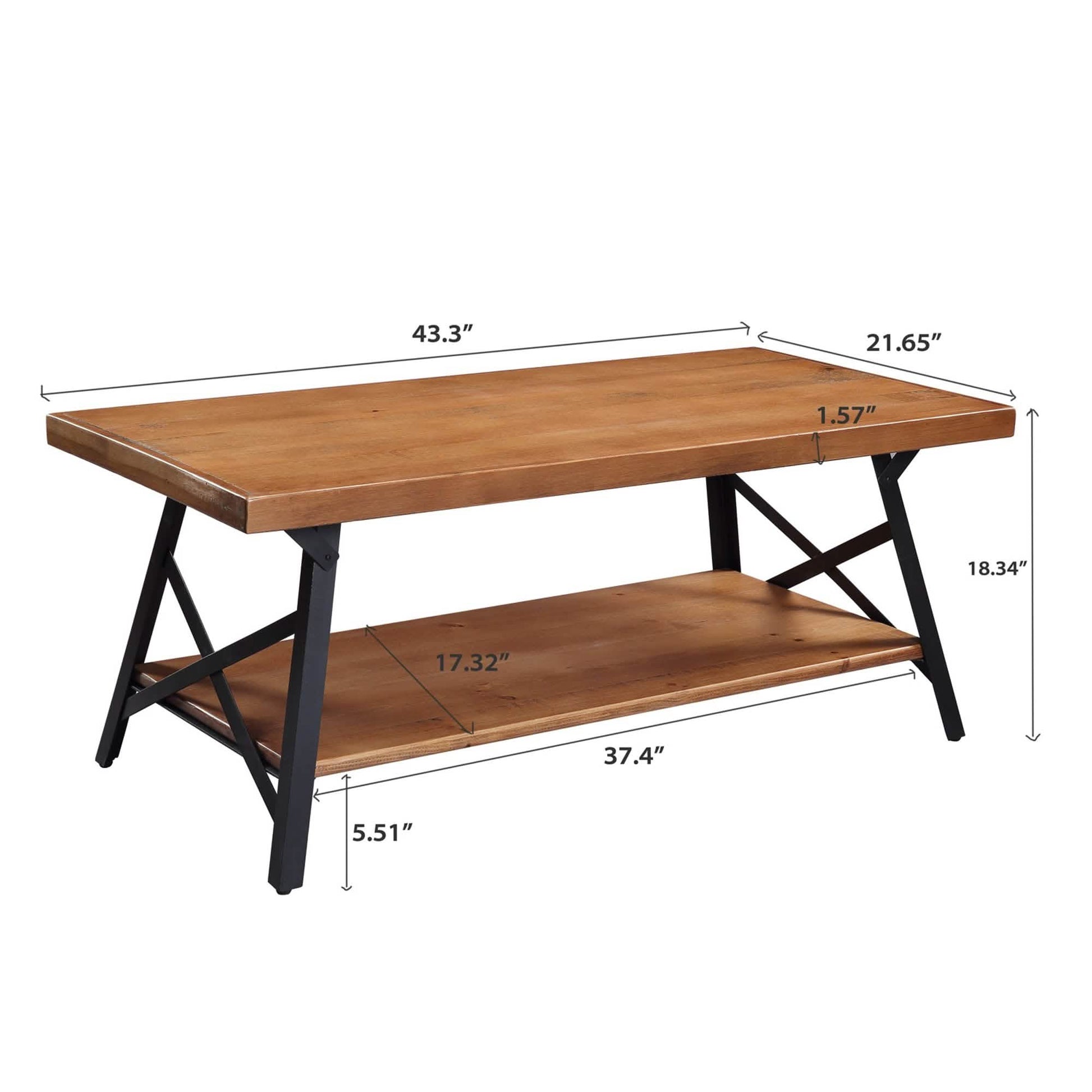 Rustic Coffee Table with Storage & Metal Legs, Brown 43" DailySale