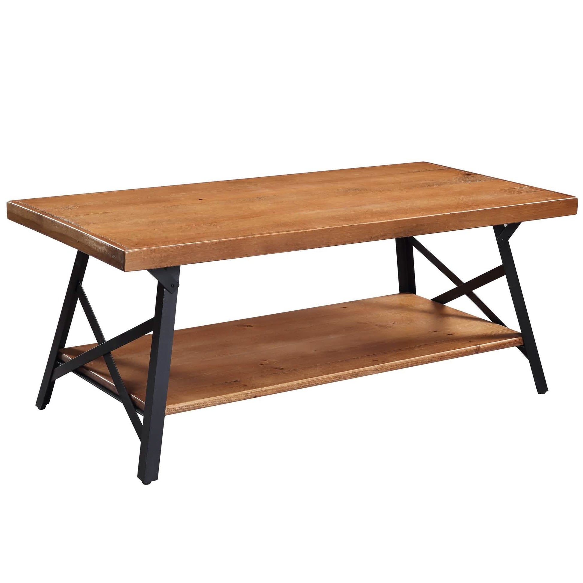 Rustic Coffee Table with Storage & Metal Legs, Brown 43" DailySale