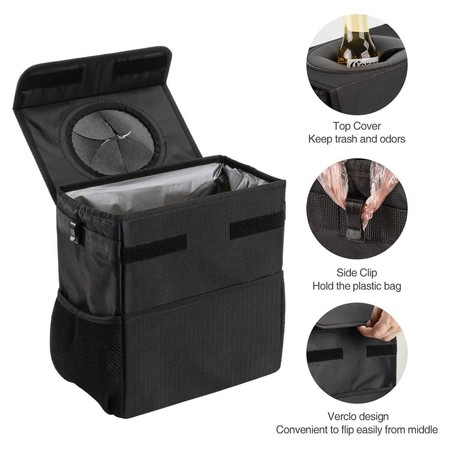 Ryhpez Car Trash Can with Lid - Car Trash Bag Hanging with Storage Pockets DailySale