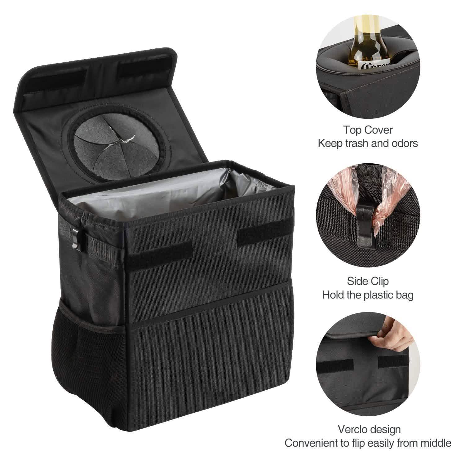 Ryhpez Car Trash Can with Lid - Car Trash Bag Hanging with Storage Pockets DailySale
