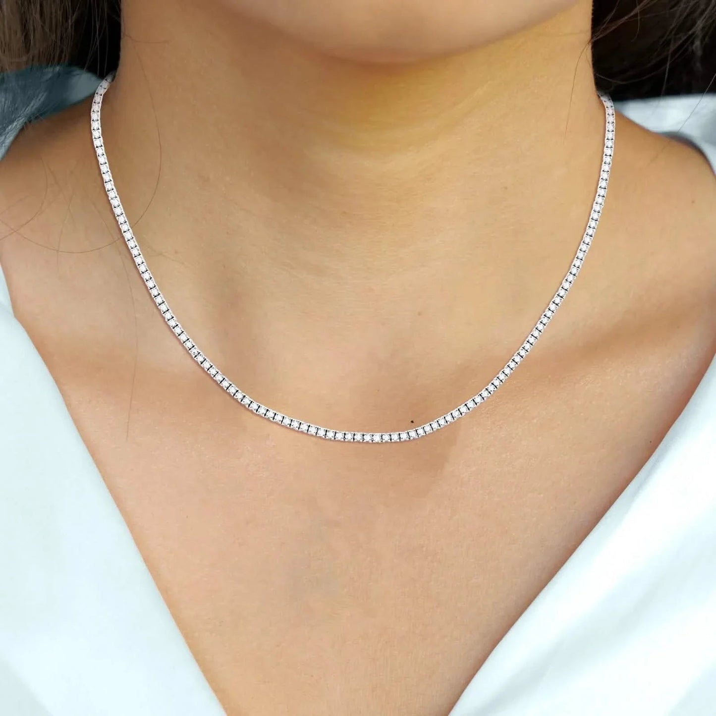 Ct Round Certified Lab Grown Diamond 14K Solid Gold Women’s Tennis Necklace (18") DailySale